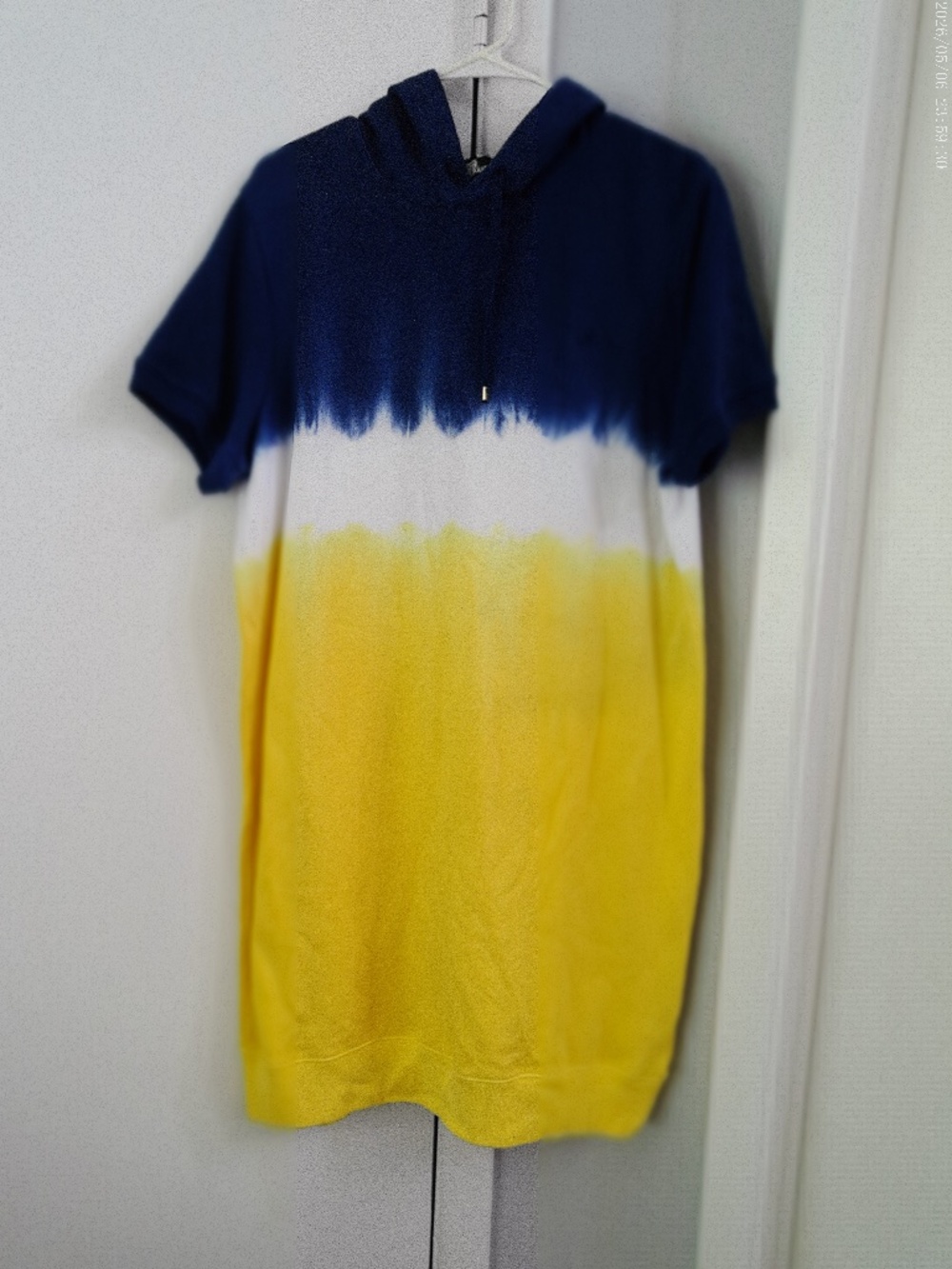 LAUREN RALPH LAUREN NWT Sweatshirt Dress Blue Yellow White Cotton Midi Size XL